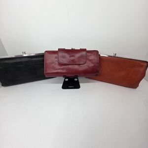 Trio of Clutch Wallets By HOBO in Black, Red, and Brown